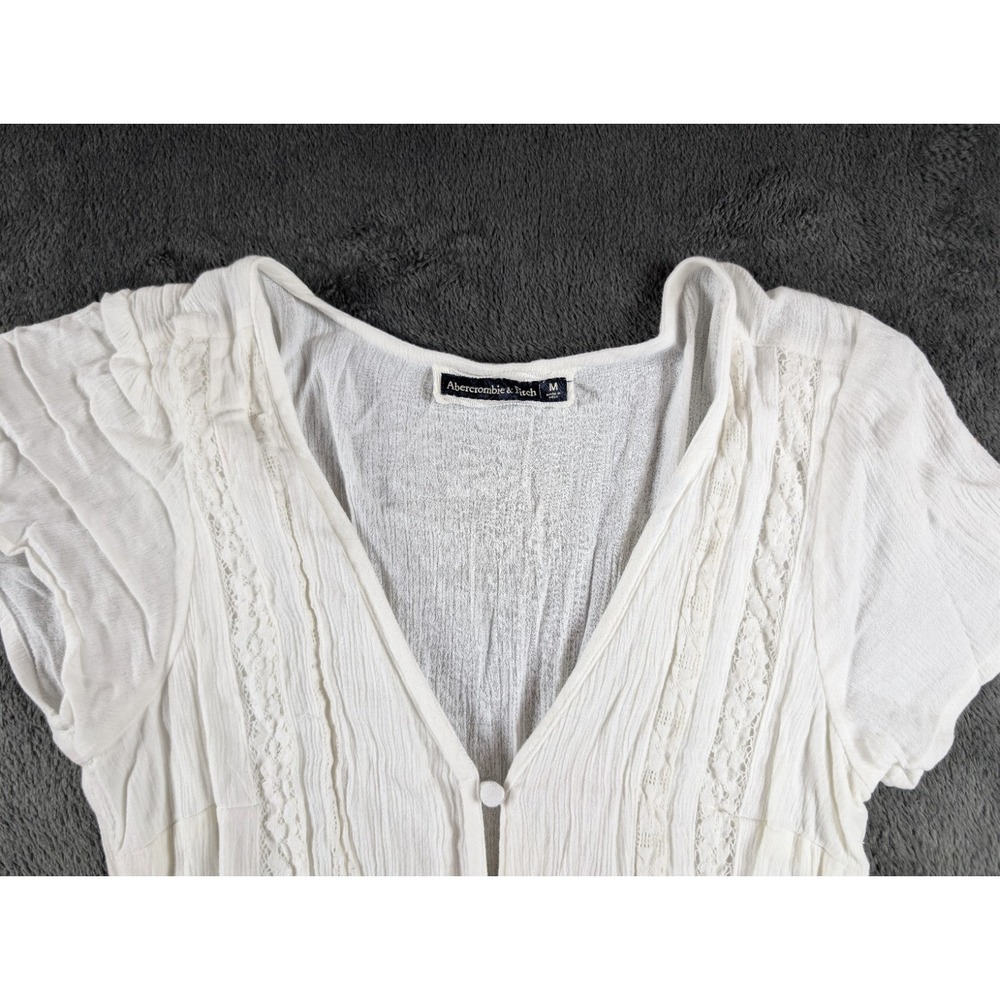 Abercrombie & Fitch White Crinkle Gauze Lace Romper Button Tie Waist Size Medium - Picture 4 of 14